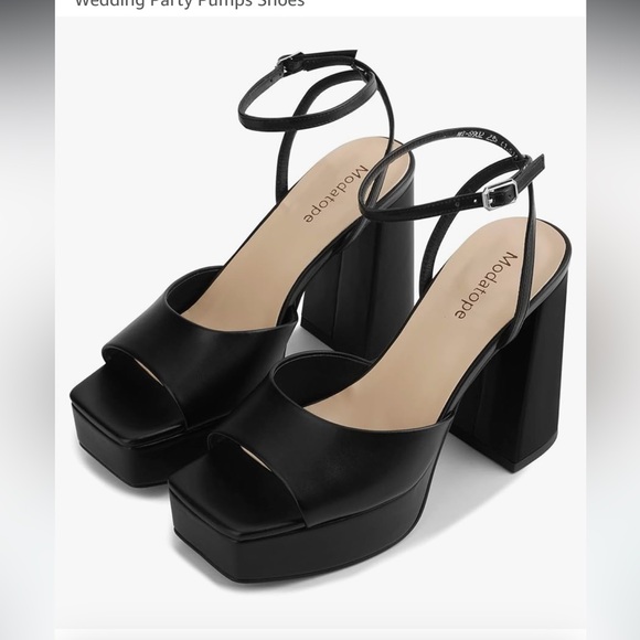 **NEVER WORN BEFORE** Women’s black platform open toe heel. Size 7.5 - Picture 7 of 7